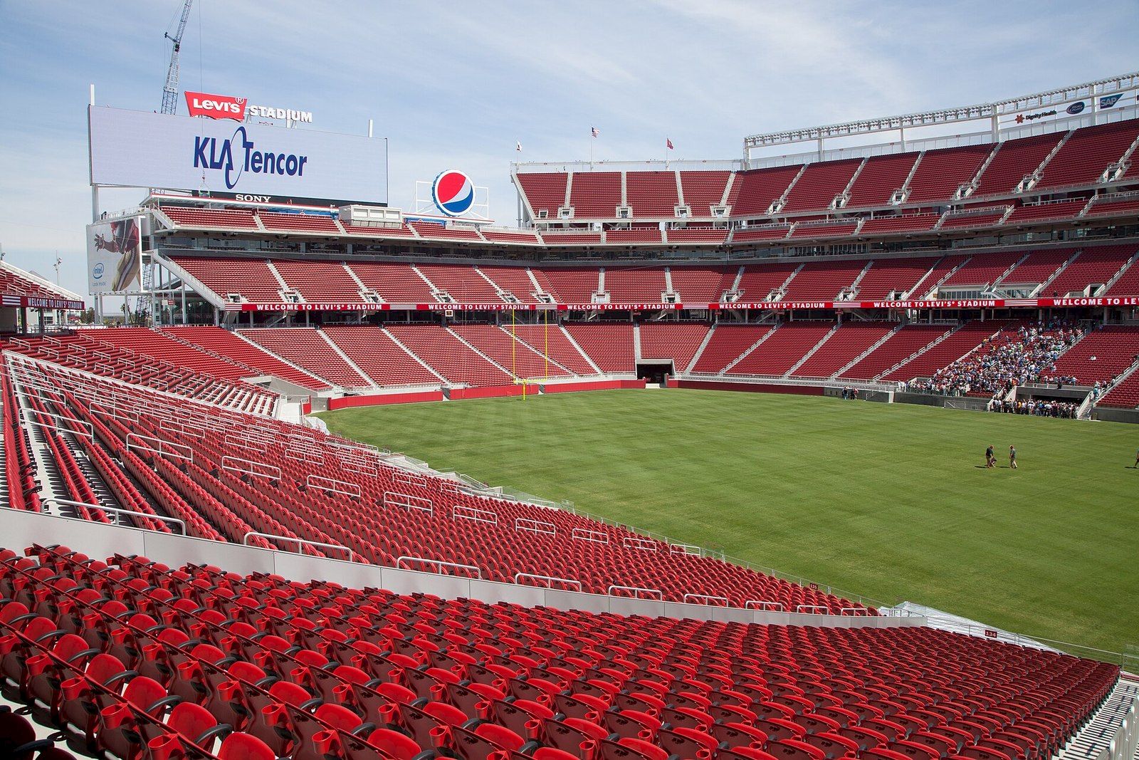 Red seats and the field inside Levi's Stadium in Santa Clara